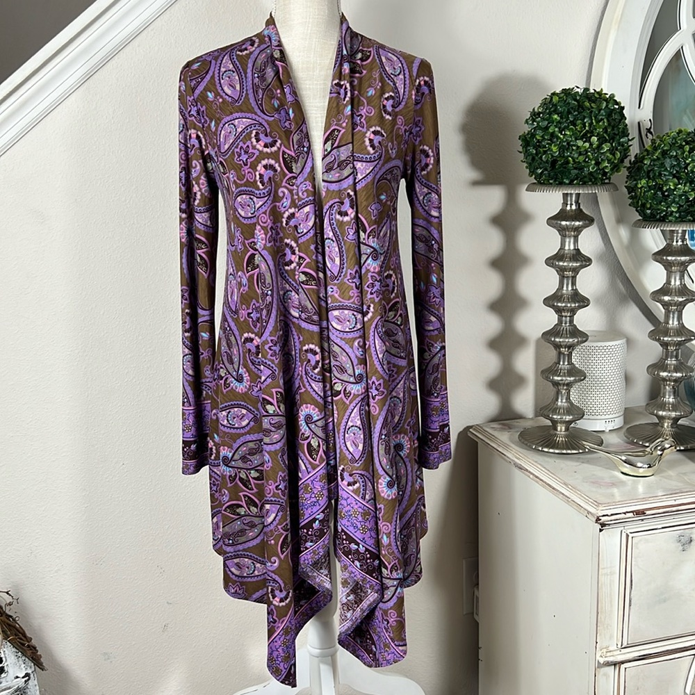 S Brown/Purple Mixed Pattern Open Kimono